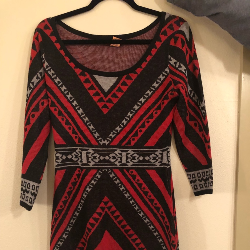 Geometric Scoop Neck Sweater Dress